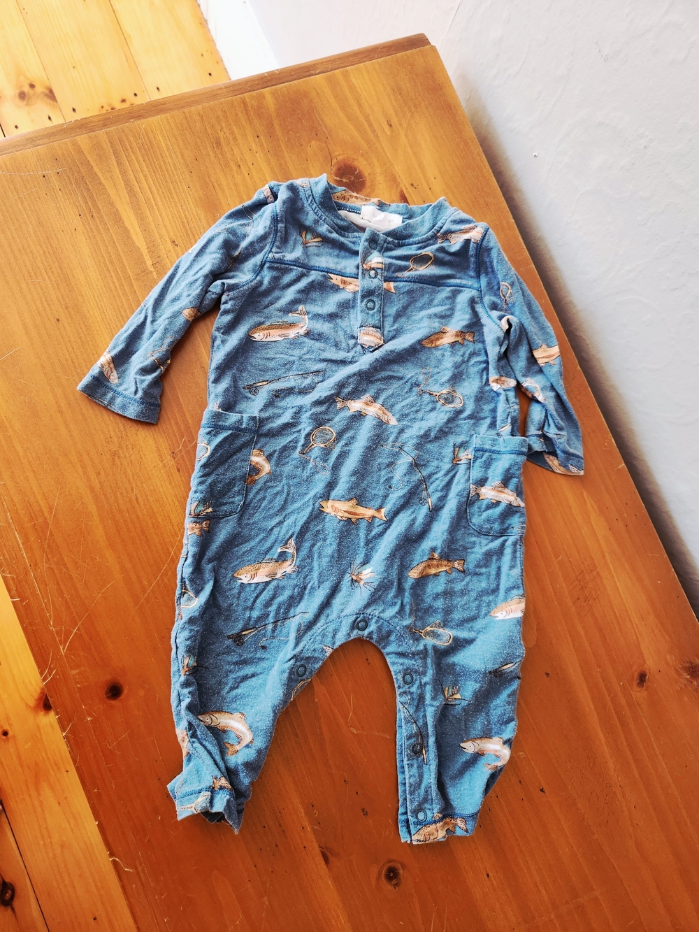 Angel Dear 3-6 Month Bamboo Blue Fish-Print Bodysuit